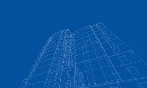 Vector wire-frame model of a multi-storey building Ilustración de archivo