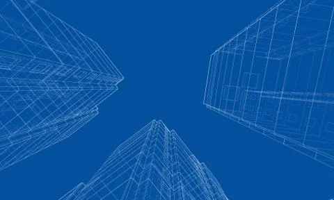 Vector wire-frame model of a multi-storey building Ilustración de archivo