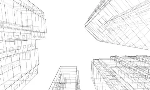 Vector wire-frame model of a multi-storey building Ilustración de archivo