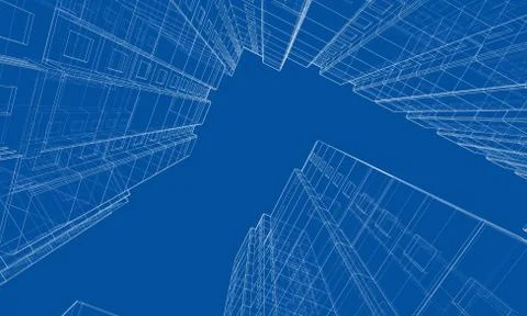 Vector wire-frame model of a multi-storey building Ilustración de archivo