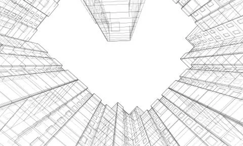 Vector wire-frame model of a multi-storey building Ilustración de archivo