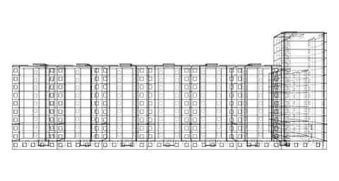 Vector wire-frame model of a multi-storey building Ilustración de archivo