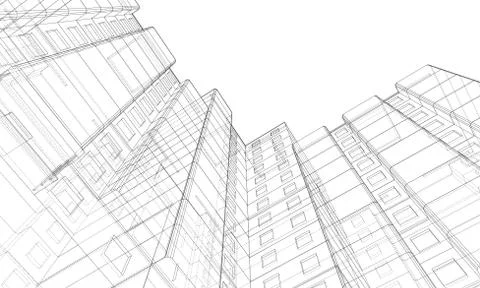 Vector wire-frame model of a multi-storey building Ilustración de archivo