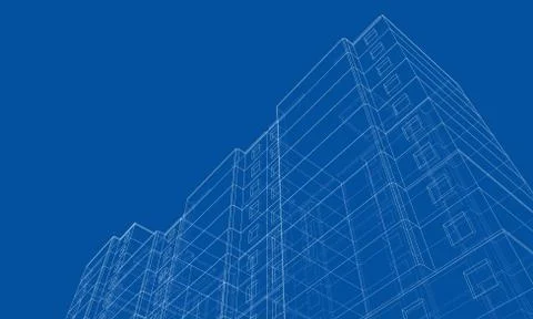 Vector wire-frame model of a multi-storey building Ilustración de archivo