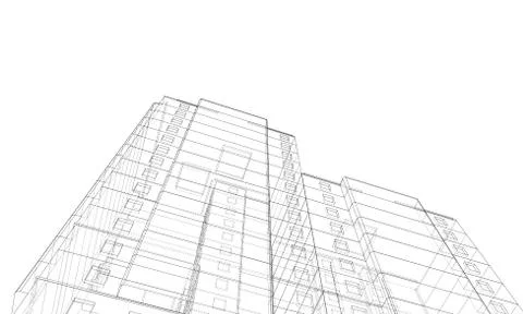 Vector wire-frame model of a multi-storey building Ilustración de archivo