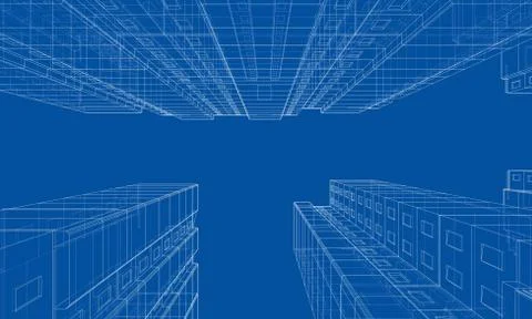 Vector wire-frame model of a multi-storey building Ilustración de archivo