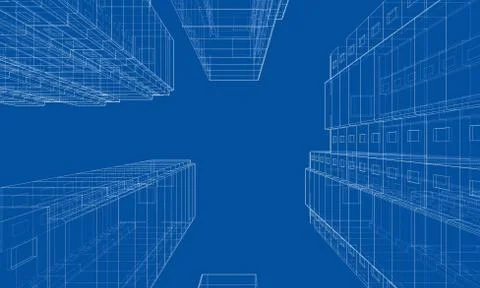 Vector wire-frame model of a multi-storey building Ilustración de archivo