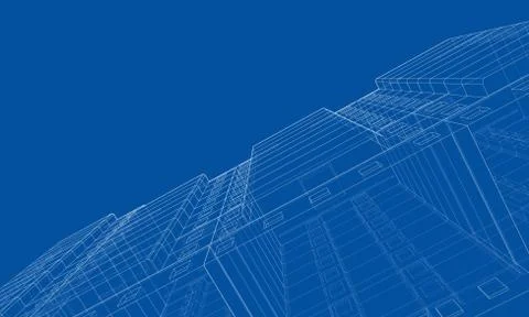 Vector wire-frame model of a multi-storey building Ilustración de archivo