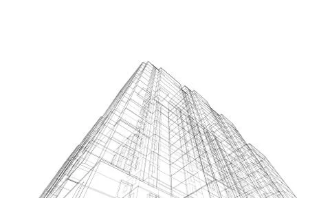 Vector wire-frame model of a multi-storey building Ilustración de archivo