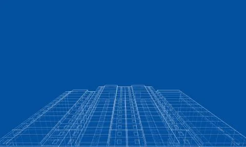 Vector wire-frame model of a multi-storey building Ilustración de archivo