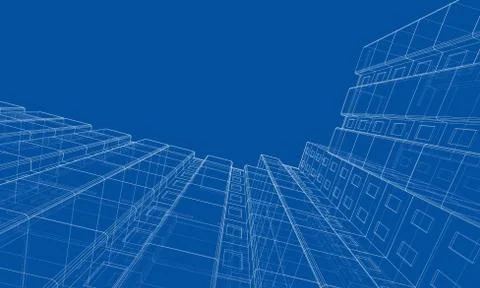 Vector wire-frame model of a multi-storey building Ilustración de archivo