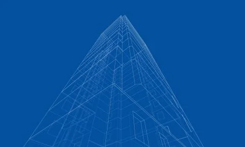 Vector wire-frame model of a multi-storey building Ilustración de archivo