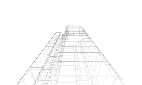 Vector wire-frame model of a multi-storey building Ilustración de archivo