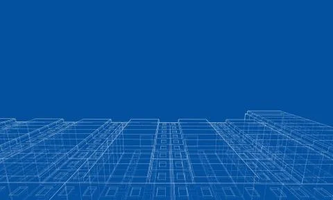 Vector wire-frame model of a multi-storey building Ilustración de archivo