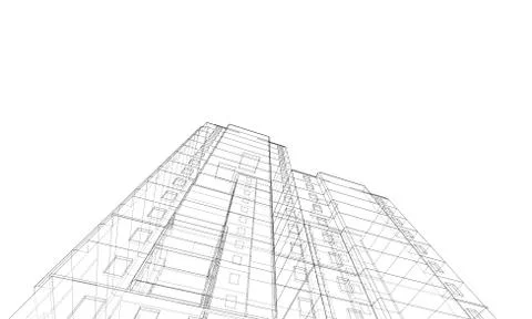 Vector wire-frame model of a multi-storey building Ilustración de archivo