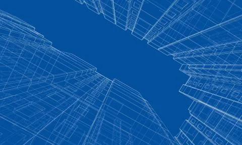 Vector wire-frame model of a multi-storey building Ilustración de archivo