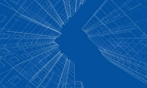 Vector wire-frame model of a multi-storey building Ilustración de archivo