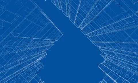 Vector wire-frame model of a multi-storey building Ilustración de archivo