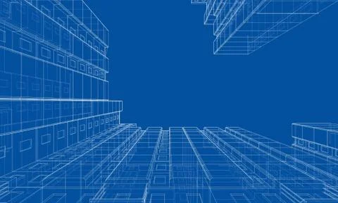 Vector wire-frame model of a multi-storey building Ilustración de archivo