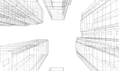 Vector wire-frame model of a multi-storey building Ilustración de archivo
