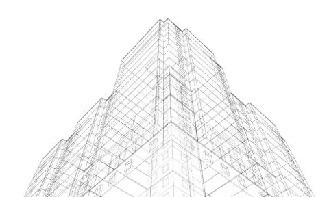 Vector wire-frame model of a multi-storey building Ilustración de archivo