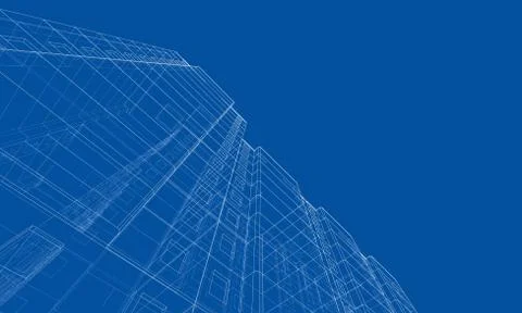 Vector wire-frame model of a multi-storey building Ilustración de archivo