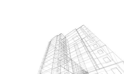 Vector wire-frame model of a multi-storey building Ilustración de archivo