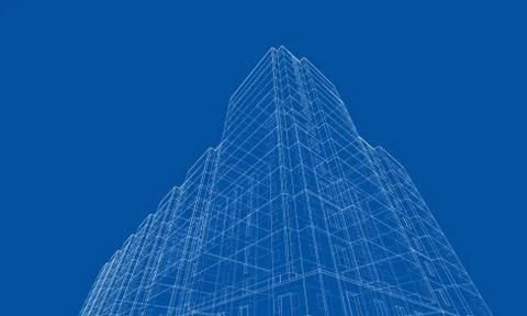Vector wire-frame model of a multi-storey building Ilustración de archivo