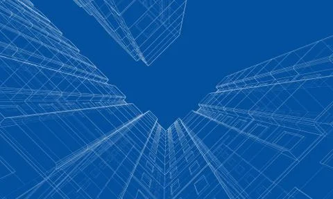 Vector wire-frame model of a multi-storey building Ilustración de archivo