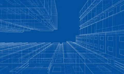 Vector wire-frame model of a multi-storey building Ilustración de archivo