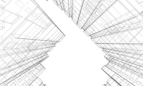 Vector wire-frame model of a multi-storey building Ilustración de archivo