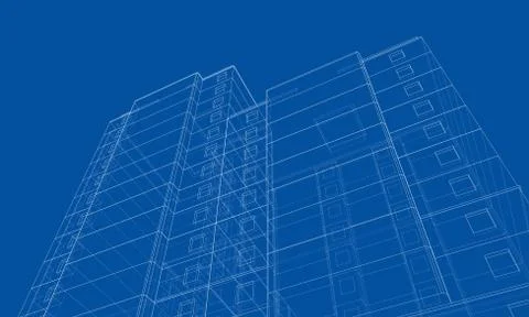 Vector wire-frame model of a multi-storey building Ilustración de archivo