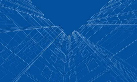 Vector wire-frame model of a multi-storey building Ilustración de archivo