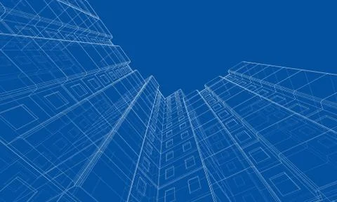 Vector wire-frame model of a multi-storey building Ilustración de archivo