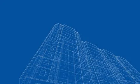 Vector wire-frame model of a multi-storey building Ilustración de archivo