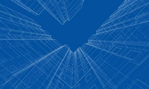 Vector wire-frame model of a multi-storey building Ilustración de archivo