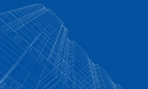Vector wire-frame model of a multi-storey building Ilustración de archivo