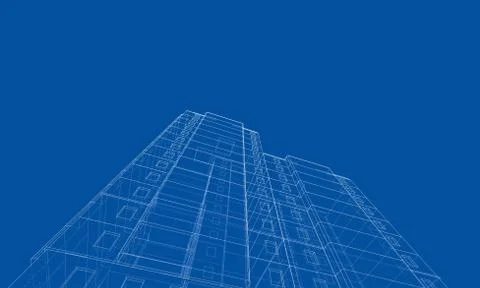 Vector wire-frame model of a multi-storey building Ilustración de archivo