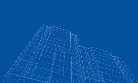 Vector wire-frame model of a multi-storey building Ilustración de archivo