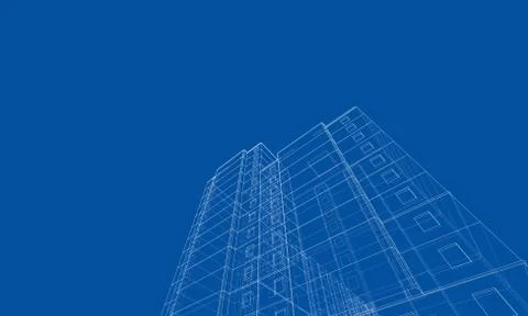 Vector wire-frame model of a multi-storey building Ilustración de archivo
