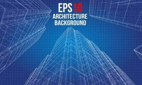 Vector wire-frame model of a multi-storey building Ilustración de archivo