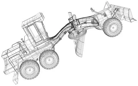 Vector Wire-frame Road grader. The layers of visible and invisible lines are Stock-Illustration