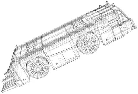Vector Wire-frame Tow truck transport in airport. The layers of visible and Illustrazione stock