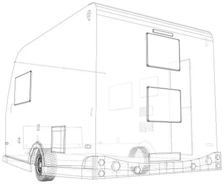 Vector Wire-frame Trailer Camper. The layers of visible and invisible lines are Illustrazione stock