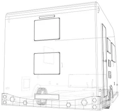 Vector Wire-frame Trailer Camper. The layers of visible and invisible lines are Illustrazione stock
