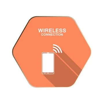 Vector Wireless connection icon on the red hexagon background with shadow. Stock Illustration