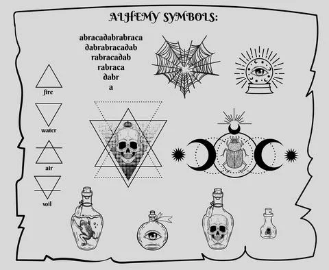 Vector witch and Magic Collection with with alchemy symbols Illustrazione stock
