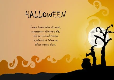 Vector : Witch with cauldron halloween background Illustrazione stock