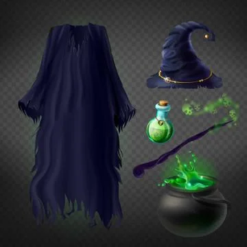 Vector witch costume, set of magic accessories Stock-Illustration