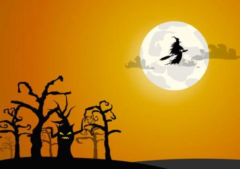 Vector : Witch with trees halloween background Stock Illustration